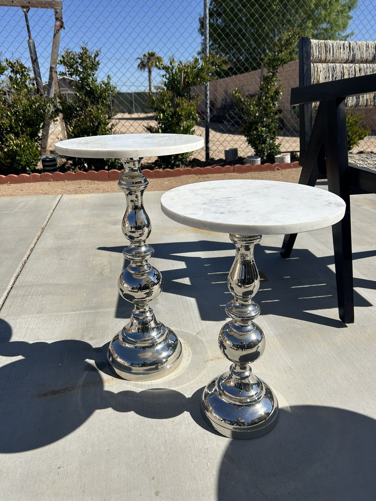 2pc Marble Top Table With Metal Stand 