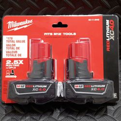 MILWAUKEE M12 XC 4.0 BATTERIES - BRAND NEW
