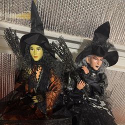 Decorative Witches With Porcelain Hands, Feet & Face