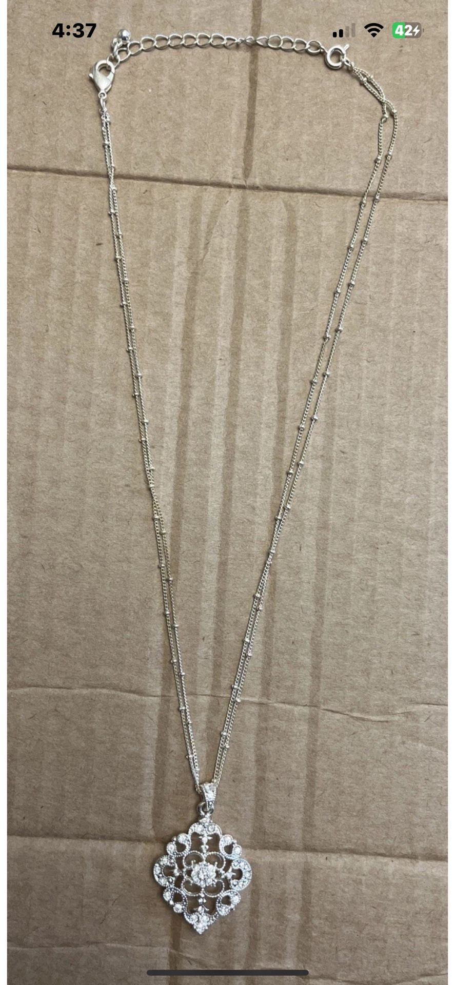  Sterling silver double chain necklace with rhinestones
