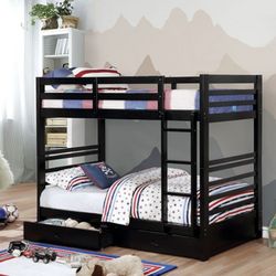 Brand New Black Twin Size Bunk Bed w Trundle Drawers