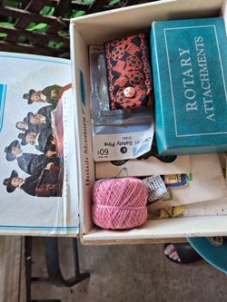 Cigar boxes filled with sewing stuff