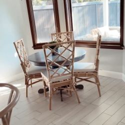 Coastal Rattan Cane Beach Wood Dining Chairs – Set of 4