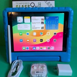 Apple IPad 7th Generation (10.2” Retina / IOS 18) 32GB with kids case, Pen & Accessories (Netflix, zoom, Roblox etc supported)