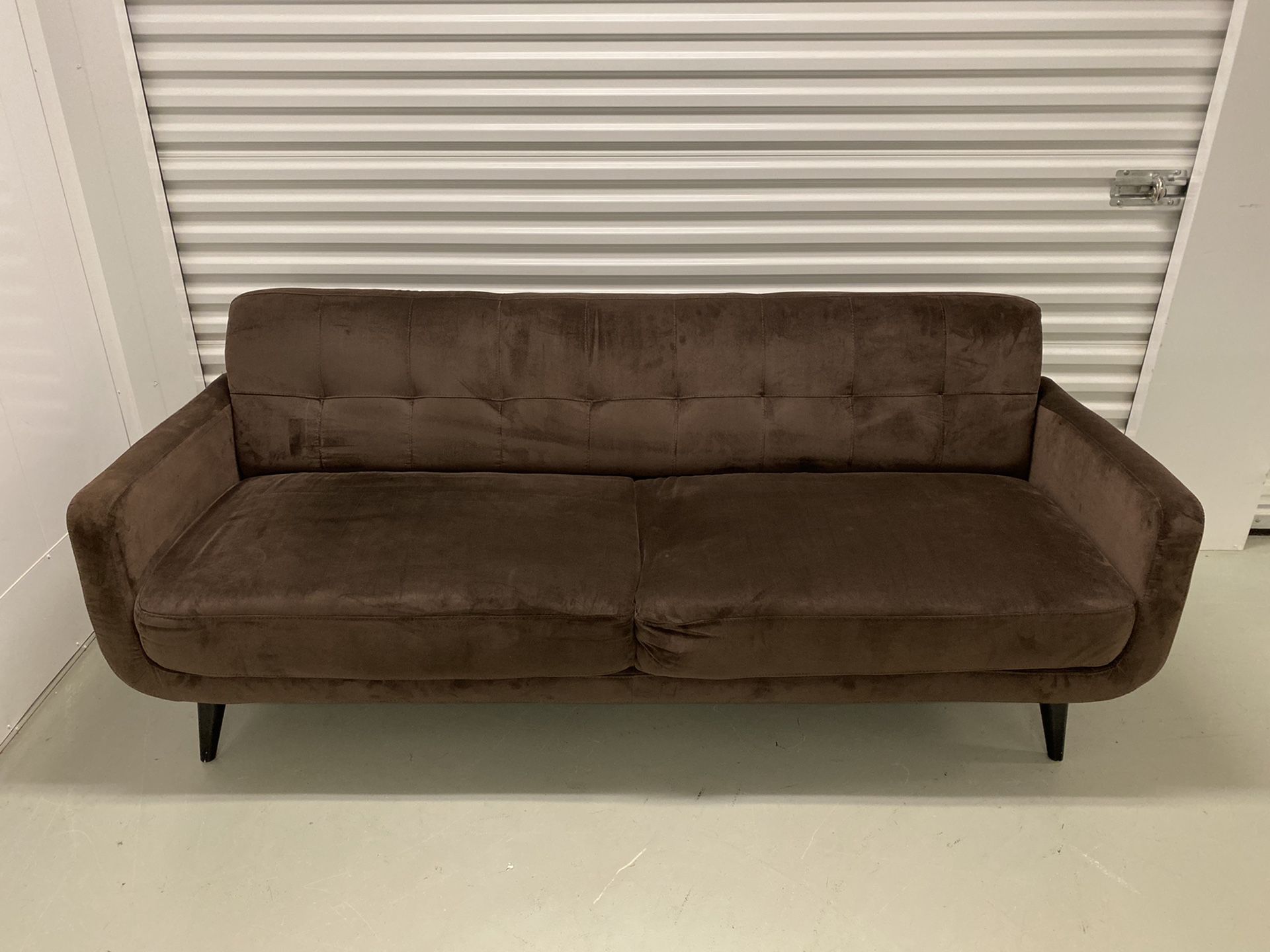 Brown Microfiber Sofa w/ Tufted Back - Mid Century Style