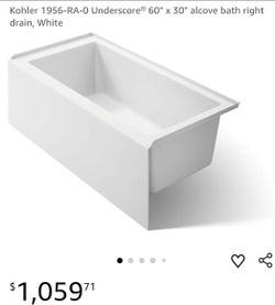 Kohler 1956-RA-0 Underscore® 60" x 30" alcove bath right drain, White