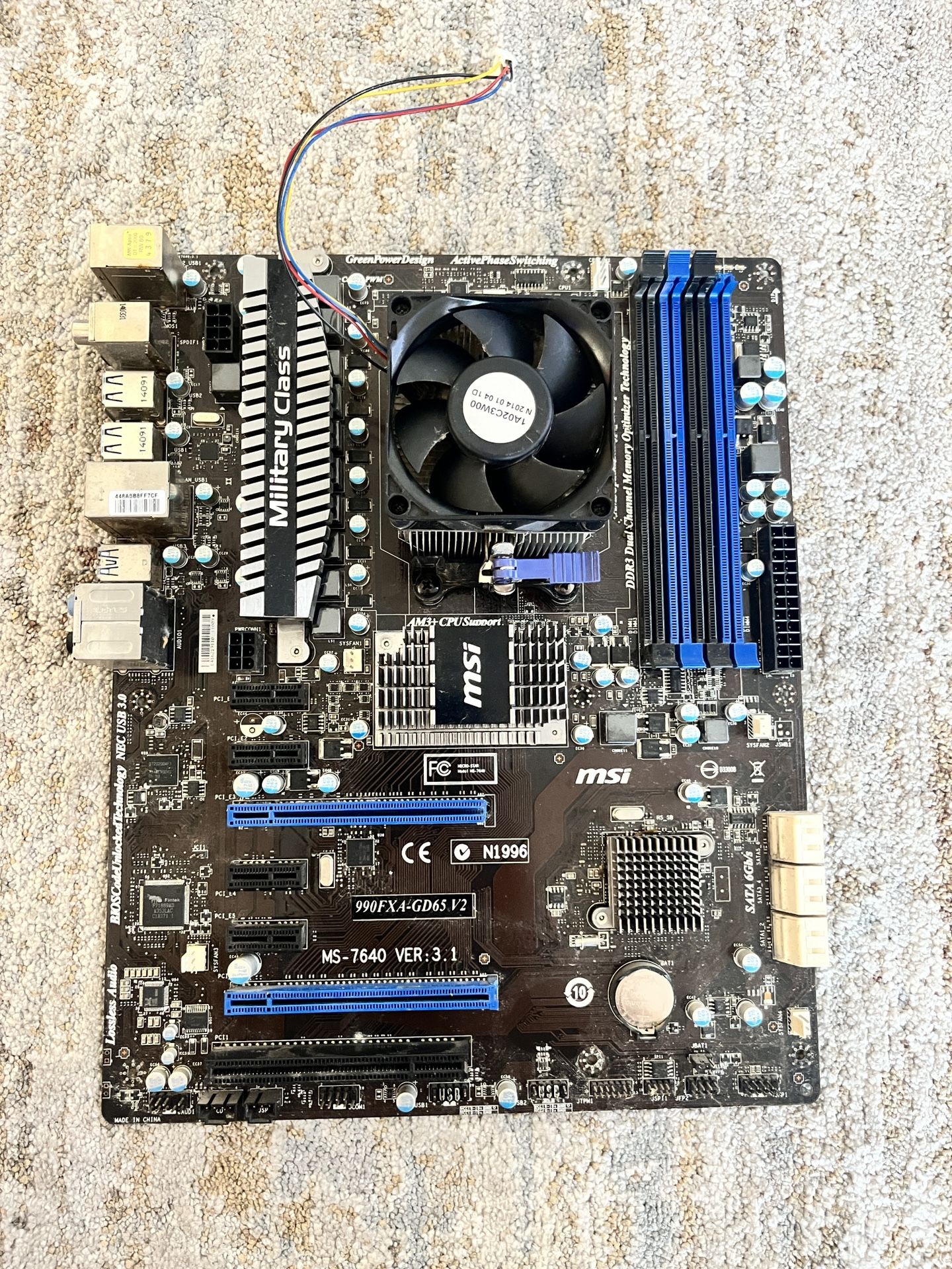 Msi 990fxa-gd65 Motherboard With Amd CPU And Fan