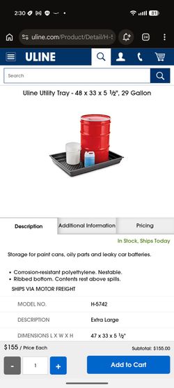 Uline Extra Large Utility Tray (48 x 33 x 5 1/2")