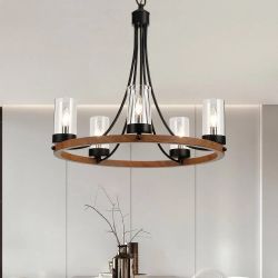 Farmhouse 5-Light Wood Ring Chandelier
