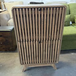 Fluted Narrow Shoe Cabinet for Entryway, Slim Wood Shoe Storage Cabinet with Flip Drawers for Entry Way, Hallway, Hidden, Walnut