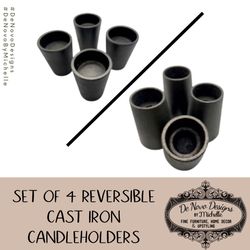 Set Of 4 Cast Iron Reversible Candleholders