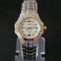 Seiko 7N82 0CA0 Coutura Mop Sapphire Crystal WR 100M Two Tone 27mm Watch Works 