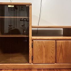 TV Cabinet Media Console with Glass-Enclosed Shelves and Private Storage Space 