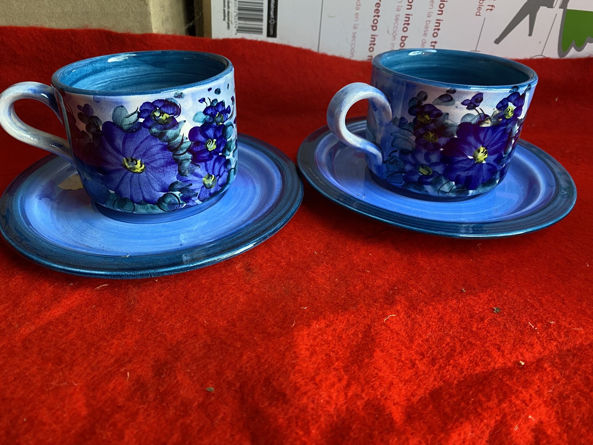 Set Of 2 Hand Painted Blue Greek Ceramic Cup & Plate Set Imported From Greece  