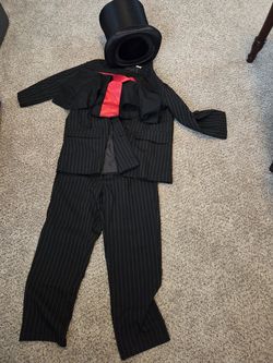 Halloween Pinstripe Costume — Suit, Shirt, Red Tie & Top Hat
