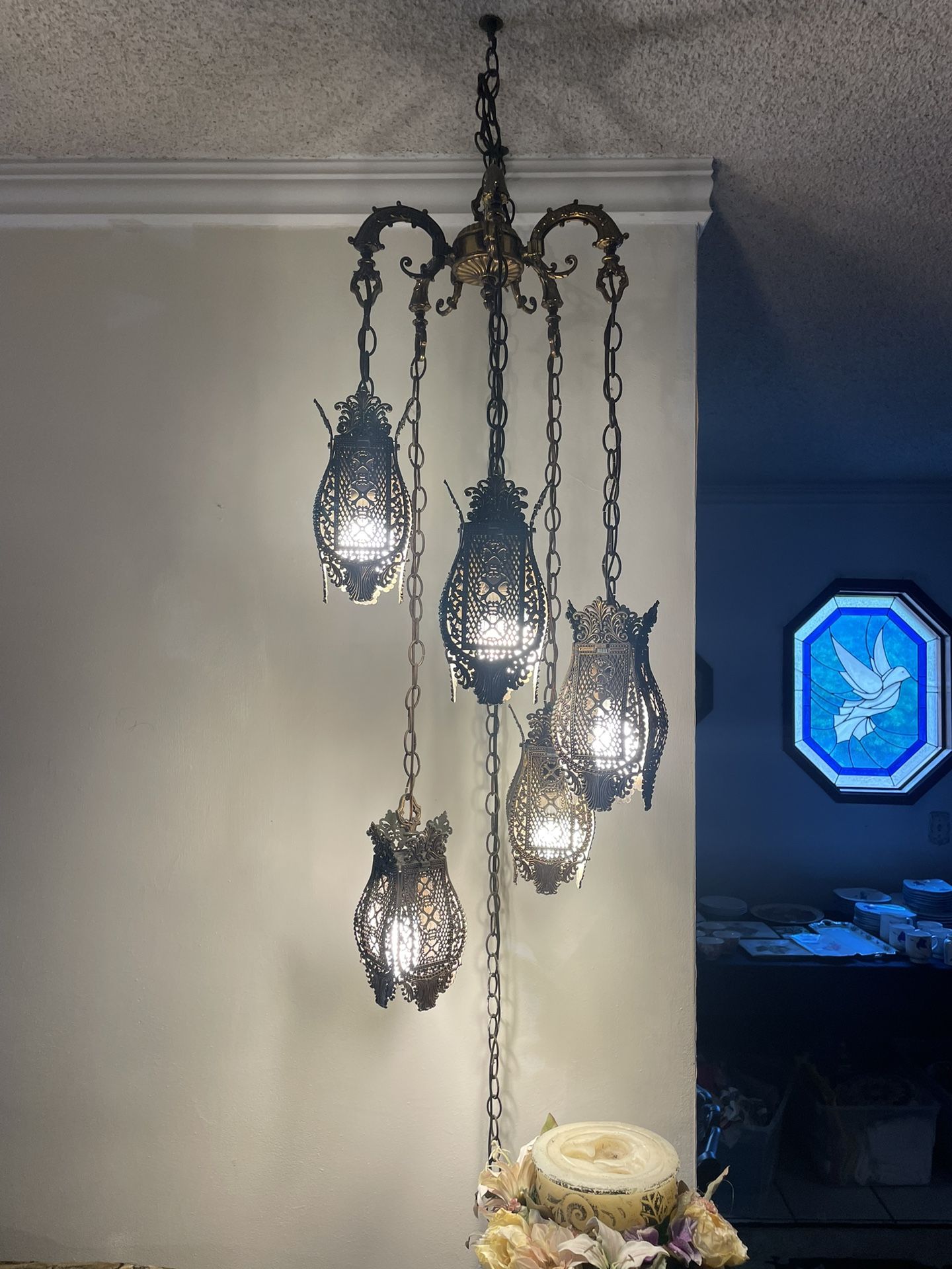 Vintage Swag Light 5 Tier Hanging Lamp Hollywood Regency