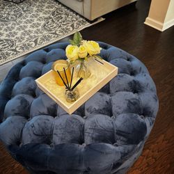 Navy Velvet Ottoman