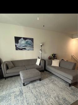 Modern Gray Sectional Sofa Set w/ Ottoman