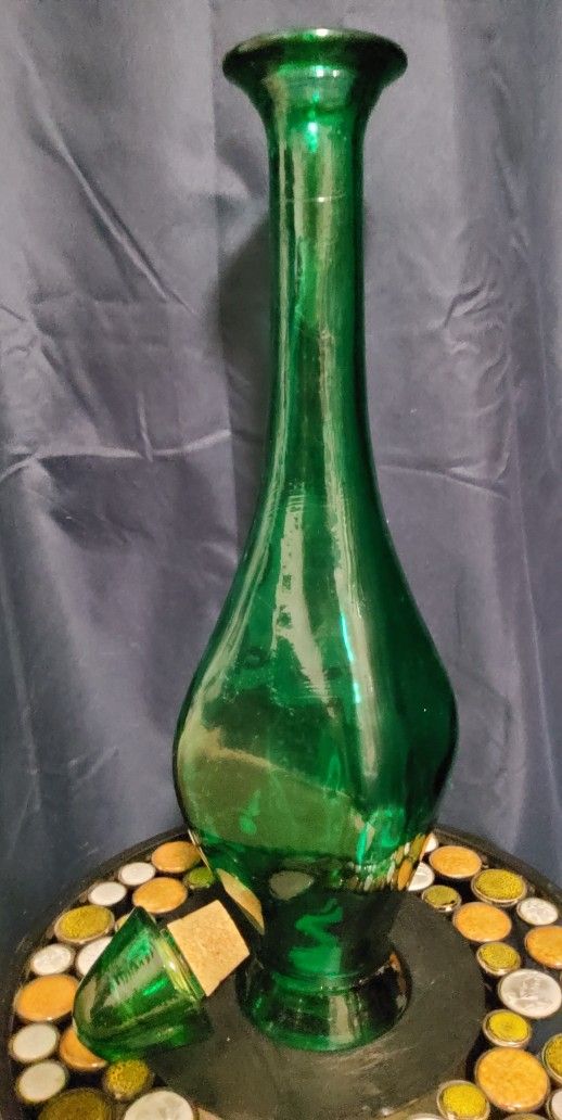 Green Vintage Glass Bottle Made In Spain