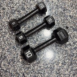 Set Of 3 - 2 X 5 Lb + 1 X 10 Lb Dumbbells Gym Weights Workout 🏋️