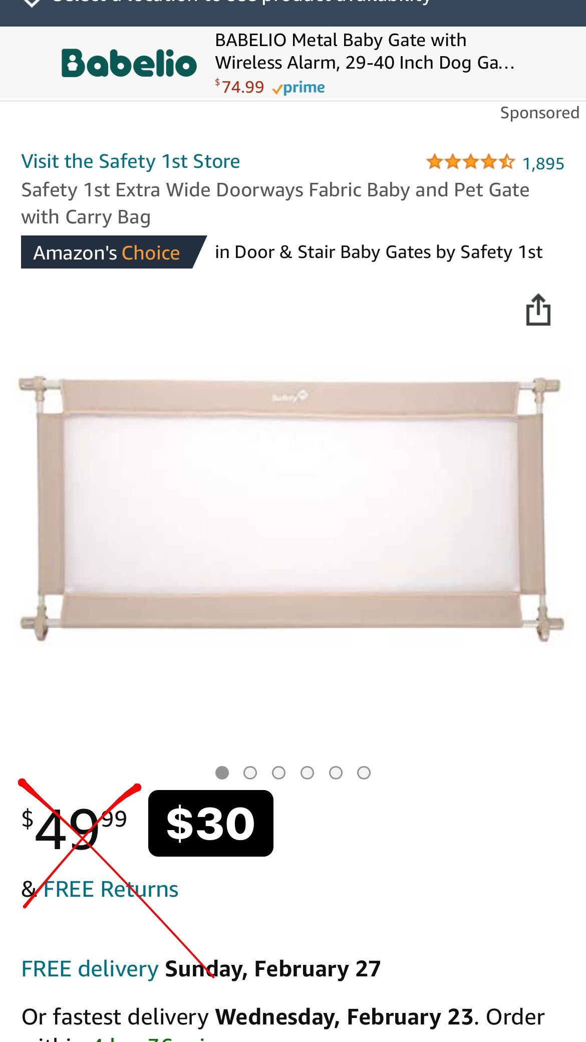 Extra Wide Fabric Baby And Pet Gate