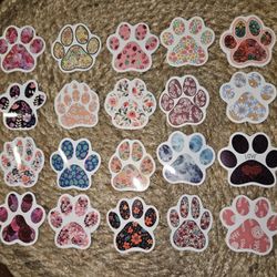 20 Flower Design dog Or cat Paw shaped Stickers 