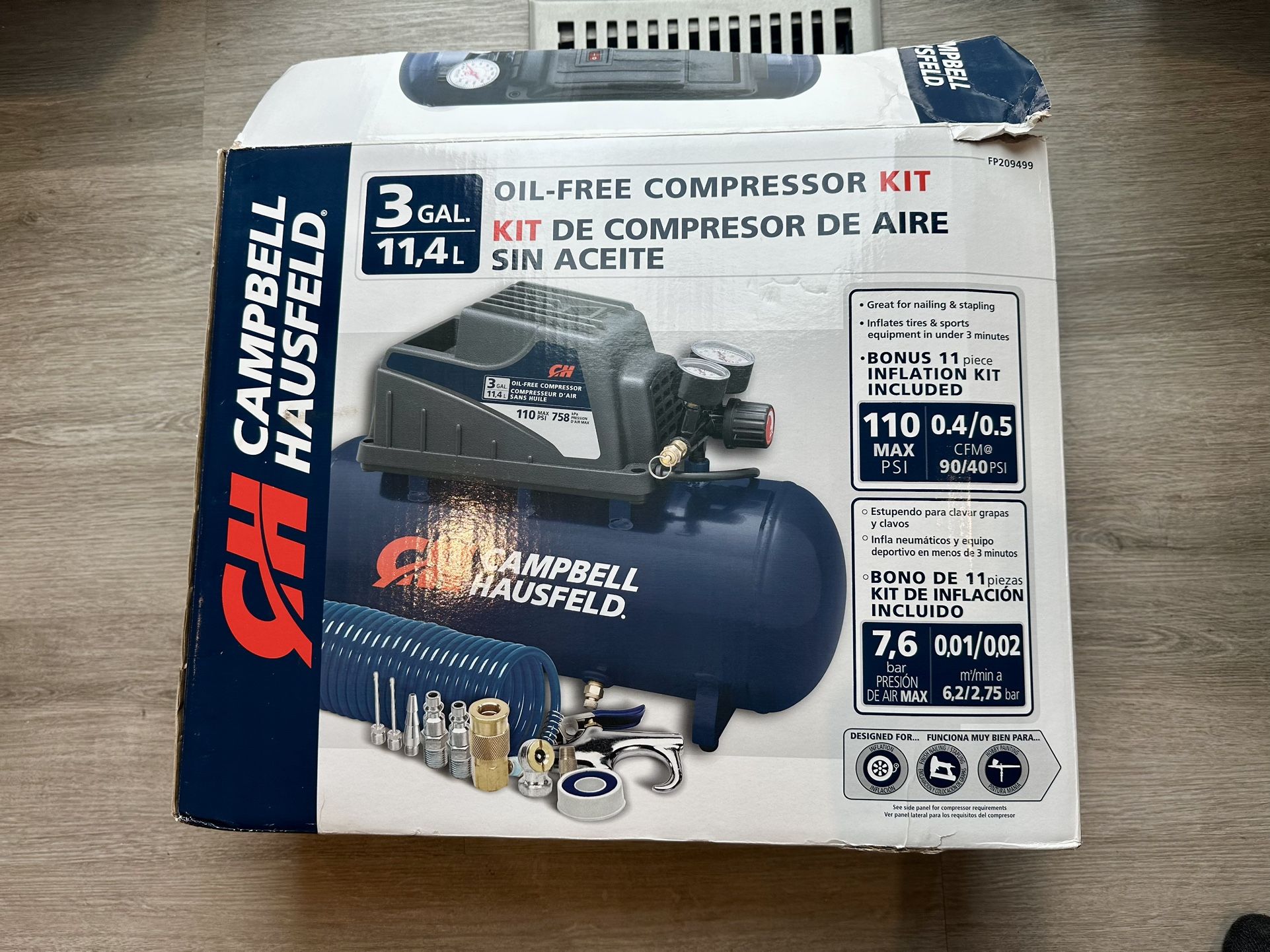 Campbell Hausfeld 3-Gallon Portable Air Compressor w/ Inflation Kit