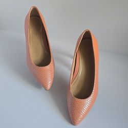 Vionic Lena Coral Pointed Ballet Flat Loafers Lizard Print Embossed, Size 6.5