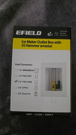 EFIELD Ice Maker Outlet Box with SS Hammer Arrestor — 1/2" PEX 1960 Inlet