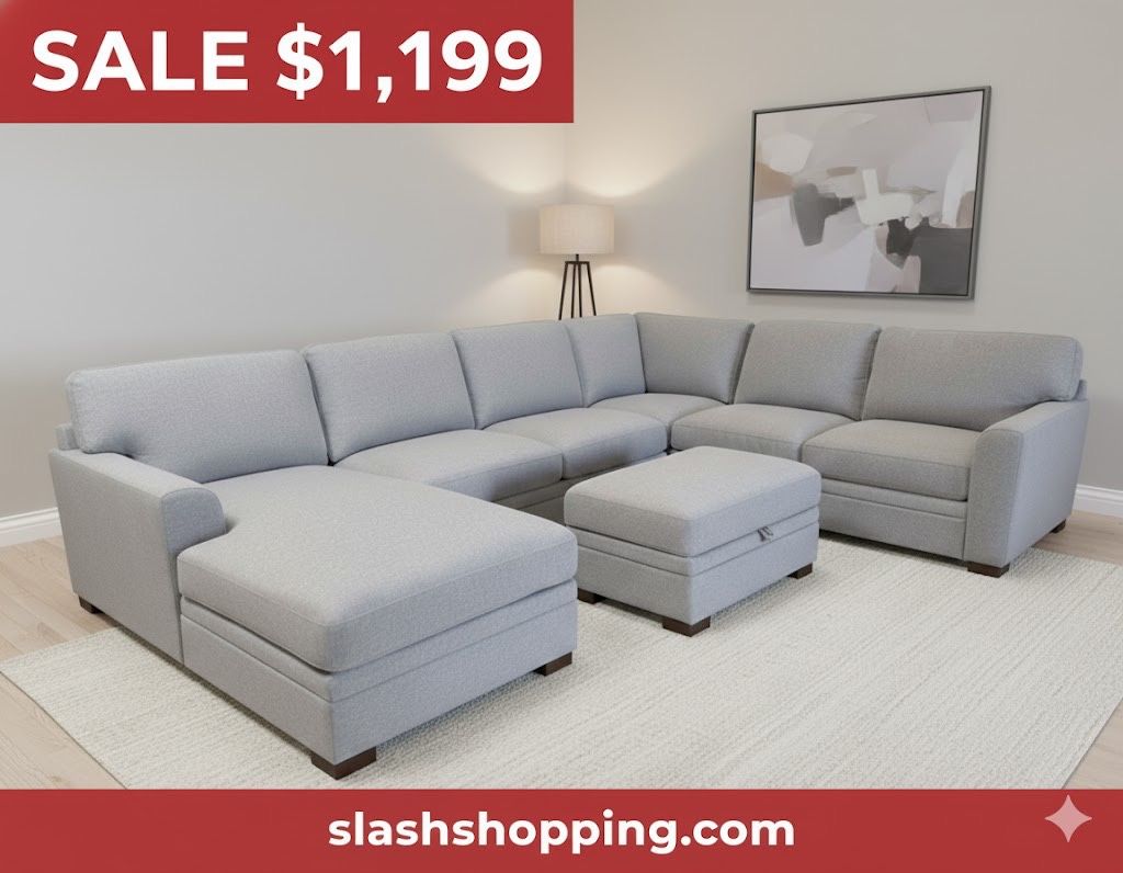 π·οΈ OUTLET | THOMASVILLE LANGDON FABRIC SECTIONAL SOFA WITH STORAGE OTTOMAN β GRAY π₯