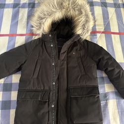 Tommy Hilfiger Boys' Tech Faux Fur Hood Parka Coat, Black