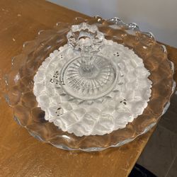 Fostoria American  Dessert Plate With Center Handle Vintage Glass