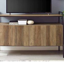 52 inch Metal and Wood TV Console in Rustic Oak