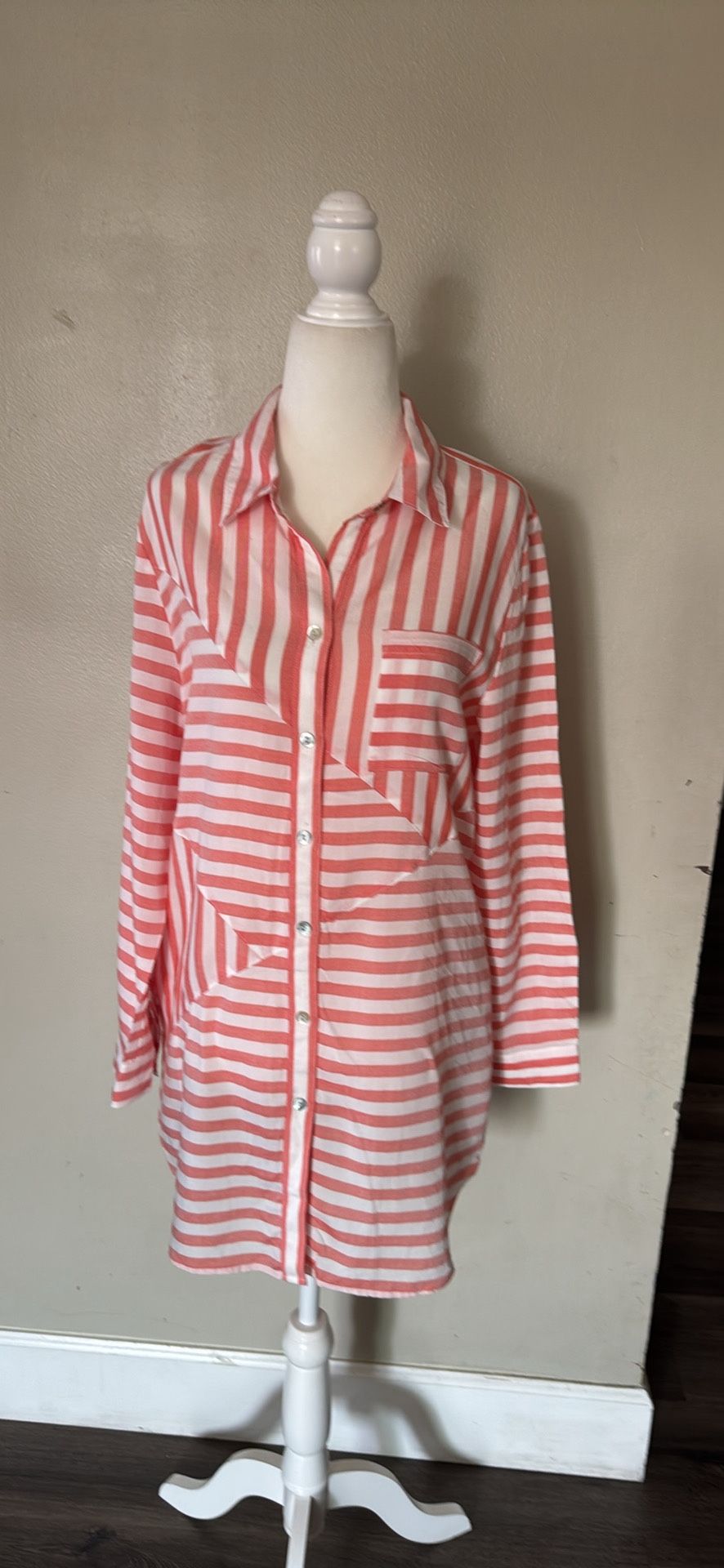 CHICO’S Splice Striped Button- Down Tunic