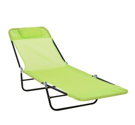 Outsunny Folding Chaise Lounge Pool Chairs, Outdoor Sun Tanning Chairs with Pillow, Reclining Back, Steel Frame & Breathable Mesh for Beach, Yard, Pat