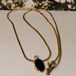 #2424, SIGNED AVON, VINTAGE RETIRATED NECKLACES, ONYX & CRYSTAL STONES, GOLD PLATED 