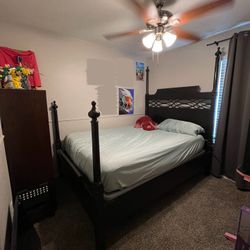 Queen Bed Frame, Mattress, And Box Spring