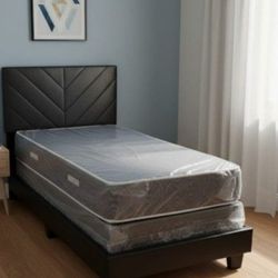 New TWIN SIZE BED FRAME WITH MATTRESS AND BOX SPRING SET NEW TWIN BED SET // CAMA INDIVIDUAL Y COLCHON NUEVO 