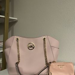Michael Kors Pink Hand Bag With Coin Wallet