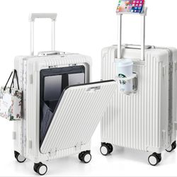 MRPLUM Front Pocket 20" Carry On Luggage, White 