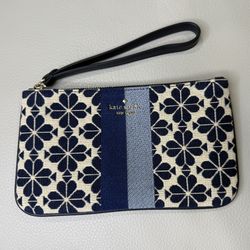 Kate Spade Spade Flower Jacquard Stripe Pouch Wristlet Blue Multi