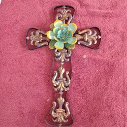 Metal Cross with flower on the middle 