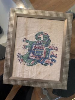 Framed Vintage Hand-Painted Indian Elephant Art on Linen