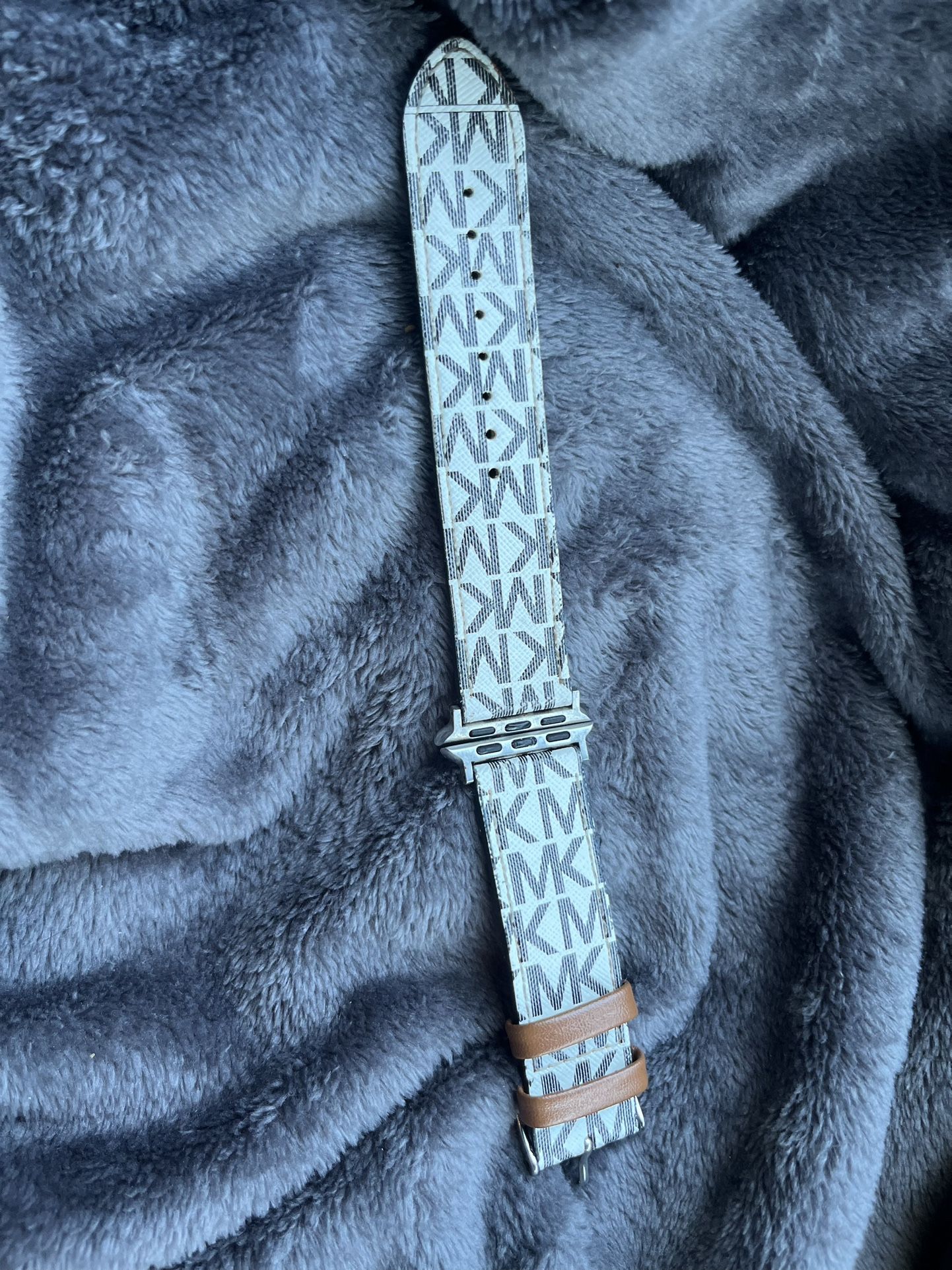 White And Light Brown Leather Michael Kors Apple Watch Wrist Band