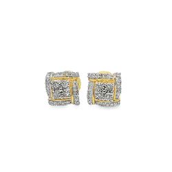 10k Yellow Gold Diamond Earrings with Square Brilliant Diamonds 1/4 ctw