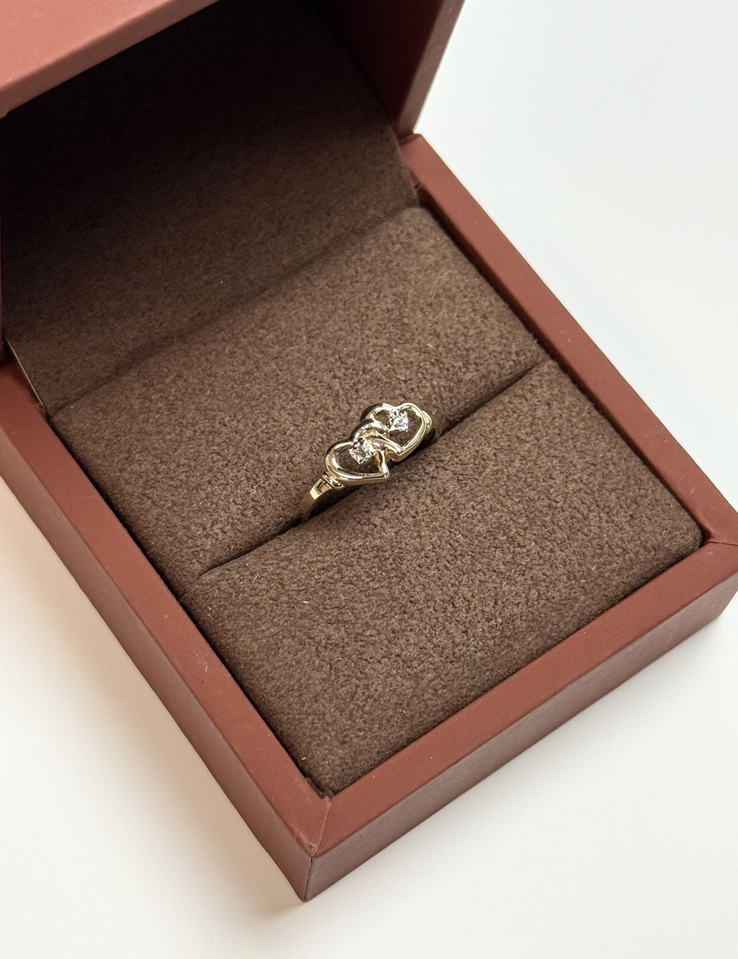 10k Yellow Gold Diamond Double Heart Ring