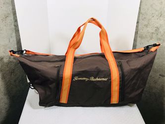 Tommy Bahama Duffle Gym Bag Canvas Brown Orange Embroidered W/Shoulder strap