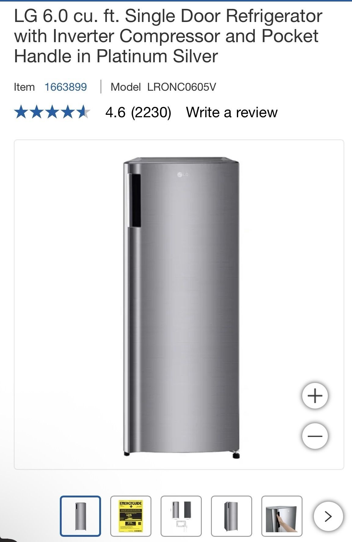 LG 6.0 cu ft Single Door Refrigerator