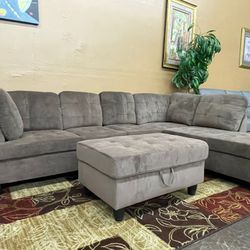 Chocolate Brown Sectional with Storage Ottoman