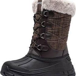 NEW SZ 4.5 Youth Kid Girl Boy Insulated Winter Snow Boots Waterproof Shoes Outdoor Warm Cold Weather